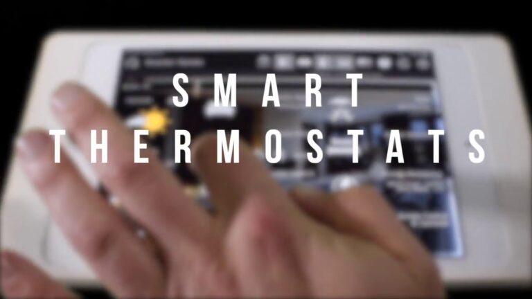 Close-up of a touchscreen thermostat with the words â€œSmart Thermostats,â€ representing modern smart home devices for energy control.