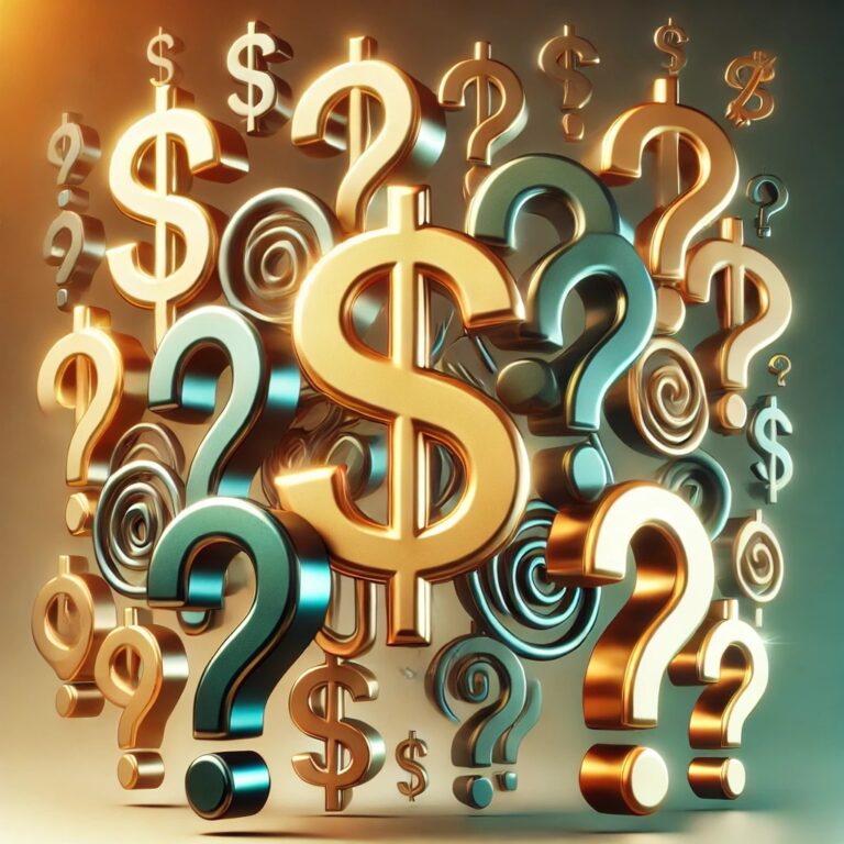 Artistic display of dollar signs and question marks, symbolizing the cost and value of investing in smart home products.